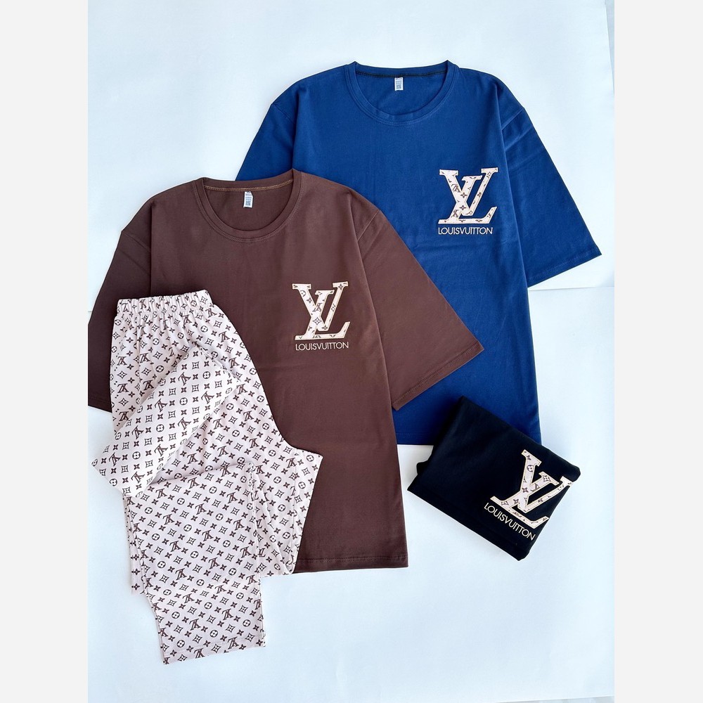 ست تیشرت شلوار لوکس نخ پنبه لاکرا طرح lv