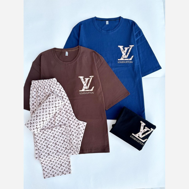 ست تیشرت شلوار لوکس نخ پنبه لاکرا طرح lv